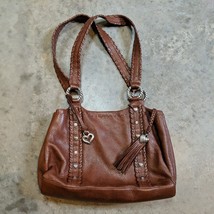 Brighton Brown Leather Shoulder Bag Purse Double Handle Silver Accents D... - £22.33 GBP