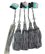 5 LOT ASHLAND MY ROOM 11” SINGLE TASSELS SHINY BLACK &amp; SILVER W/ CLEAR BEAD - $15.00