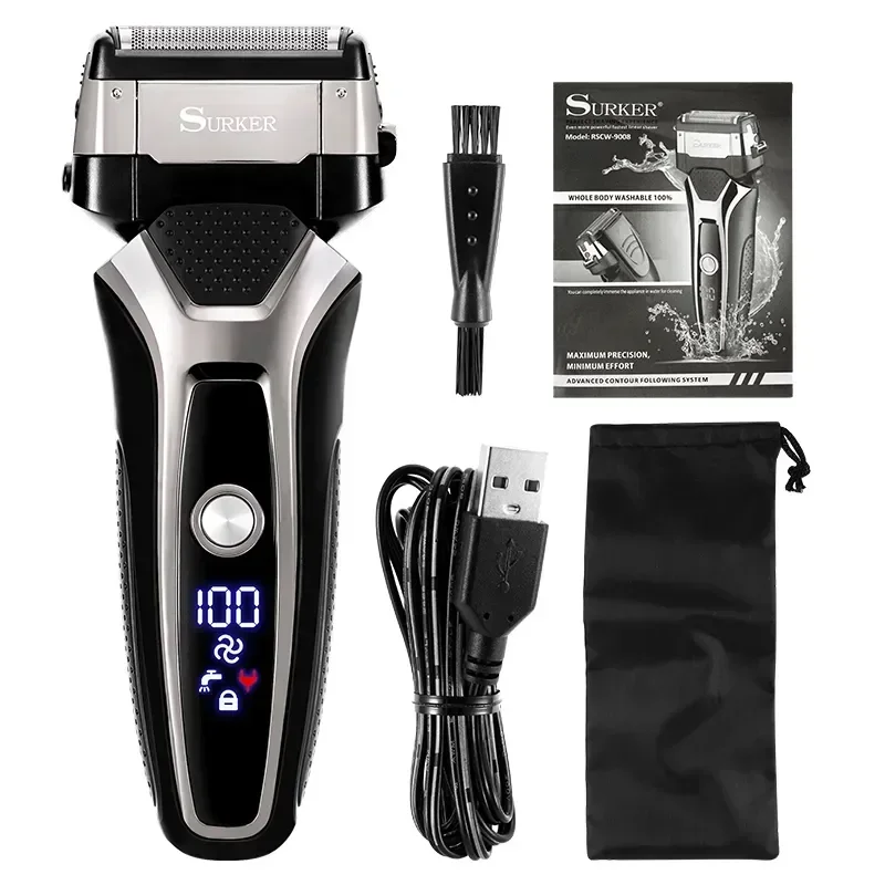 USB Rechargeable Electric Shaver Stainless Steel Shaving Bhine Men 3D Triple Flo - £59.08 GBP