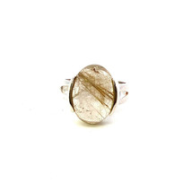 Vintage Signed Sigal Sterling Silver Oval Rutilated Quartz Cabochon Ring Band 9 - £43.24 GBP