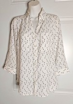 By &amp; By Button Down 3/4 Roll Tab Sleeve V-Neck White w/Arrow Print Tunic Top XS - £7.58 GBP