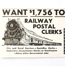1947 Railway Postal Clerk Advertisement Vintage Trains Railroad Job E8K - $19.99
