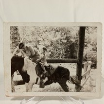 Vintage Photo Toddler On Horse With Mom - Farm Western Saddle - B&amp;W Polaroid - £6.96 GBP