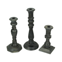 Set of 3 Charcoal Wooden Candle Holder Tapers Candlestick Centerpiece Home Decor - £47.98 GBP