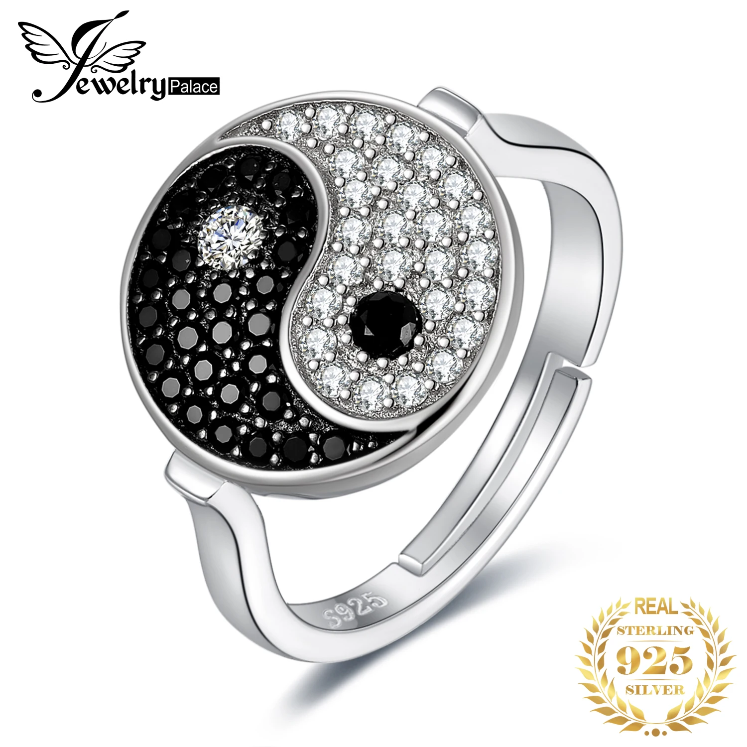 Tai Chi Yin Yang 925 Sterling Silver Adjustable Ring Unique Genuine Black Spinel - £20.99 GBP