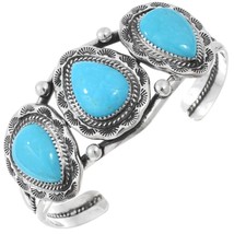 Navajo Sleeping Beauty Turquoise 3-STONE Bracelet, Sterling Silver Cuff, s6-7 - £379.06 GBP+