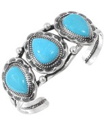 Navajo SLEEPING BEAUTY TURQUOISE 3-STONE BRACELET, Sterling Silver Cuff,... - £372.89 GBP+