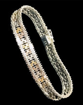 Vintage MILOR Italian Tri-colour Sterling Silver Flat Link Heavy Bracelet 8.25&quot; - £74.71 GBP