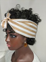 Hand Made Polly Cotton Headband Hair Wrap Scarf Beige &amp; White - £4.85 GBP