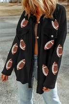Black Sequined Rugby Flap Pockets Buttoned Shacket - $27.11
