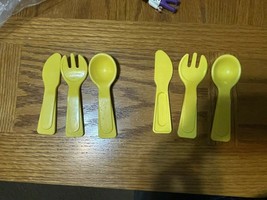 Rare Vtg Fisher Price Pretend Play Yellow Replacement Knife Spoon &amp; Fork Set - £15.48 GBP