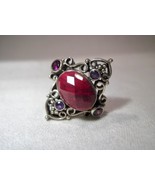 Signed NB Sterling Silver India Amethyst Faceted Red Stone Ring Size 8 K320 - £61.08 GBP