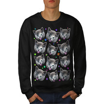 Wellcoda Stars Pattern Funny Cat Mens Sweatshirt, Kitty Casual Pullover Jumper - £24.11 GBP+