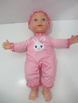 Uneeda Baby Doll Soft body pink pj outfit hat bunny dots vinyl head limb... - $19.79