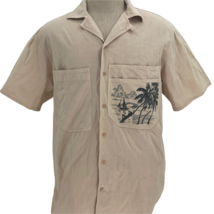 VTG Corum by Van Heussen Palm Trees Sailing Beige Hawaiian Shirt Sz Larg... - £39.51 GBP