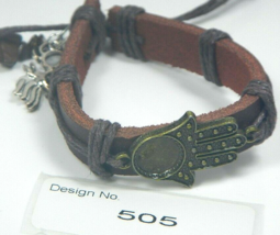 Tiger Eye-Gemstone-Leather Metal Charms Bracelets unisex Vintage Wrist Cuff 505 - $6.19