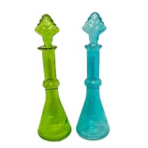 Glass Oil Jars With Toppers &amp; Pour Spout Blue &amp; Green - $9.99