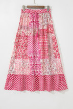 Red Boho Pattern Print Tassel Drawstring Elastic Waistband Maxi Skirt - $267.55 MXN