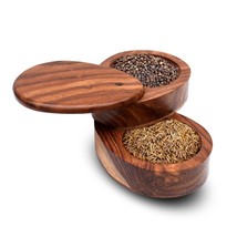2-Tier Wooden Salt Box and Pepper Storage Bowls with Swivel Lid Size 5.75X4X3.75 - £31.64 GBP