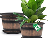Large Plastic 3 Pack16 Inch Plant Pots,Whiskey Barrel Planters with Drai... - $87.53