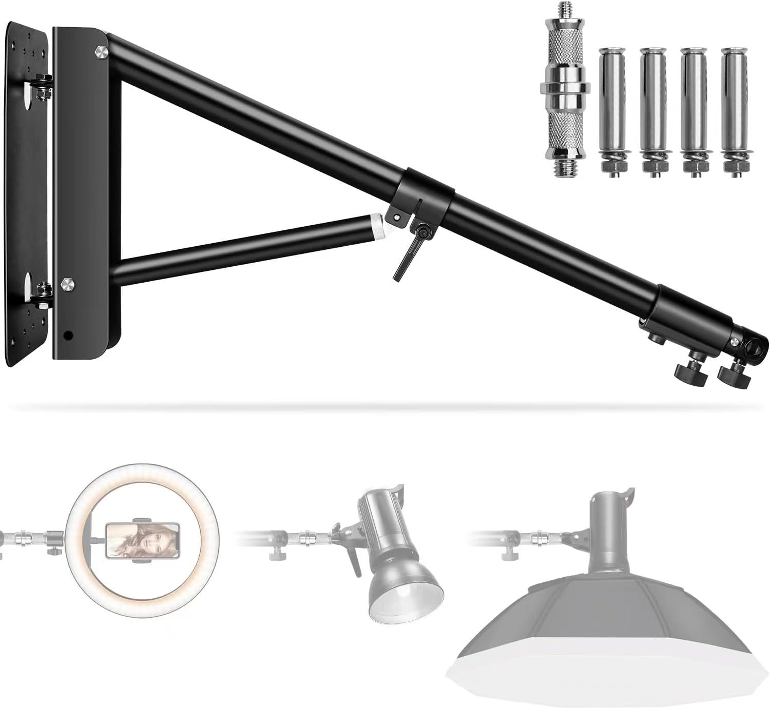 Wall Mounting Triangle Boom Arm For Ring Light: Max 51Inch, 180º, Reflec... - $43.97