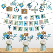 52 Pcs Travel Themed Party Decorations Set Let The Adventure Begin Banner Center - £35.39 GBP