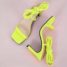 Summer Fashion Green Ankle Cross Strap Women Sandals Sexy Lace Up Square Toe Fem - £24.73 GBP