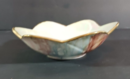 Vintage Porcelain HAND PAINTED MULTI COLORED TRINKET DISH Bowl Gold Rim ... - $9.89