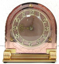 Smith Art Deco 1930&#39;s Pink Mirror Glass and Brass Clock - £54.53 GBP