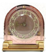 Smith Art Deco 1930&#39;s Pink Mirror Glass and Brass Clock - £54.50 GBP