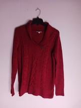 Denim &amp; Co Red Collared V-Neck Long Sleeve Sweater Women&#39;s Size XS - $218.62 MXN