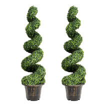 2Pcs 4FT Artificial Boxwood Spiral Tree W/Realistic Leaves Indoor Outdoor Office - £221.41 GBP