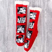 NEW Disney Mickey &amp; Minnie Mouse Plush Fuzzy Babba Slipper Socks red crew lined - £8.73 GBP