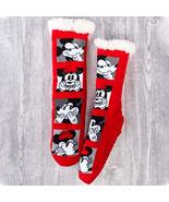 NEW Disney Mickey &amp; Minnie Mouse Plush Fuzzy Babba Slipper Socks red cre... - $10.95