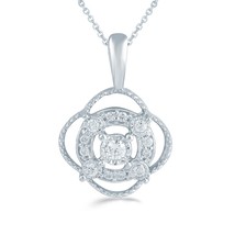 1/10ct tw Diamond quadrefoil Cluster Fashion Pendant in Sterling Silver with 18&quot; - £31.63 GBP