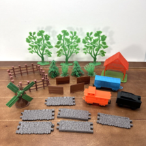 Set of 23, Vintage Miniature Plastic Farm Country Train Tree Fence Scenery Lot - $21.95