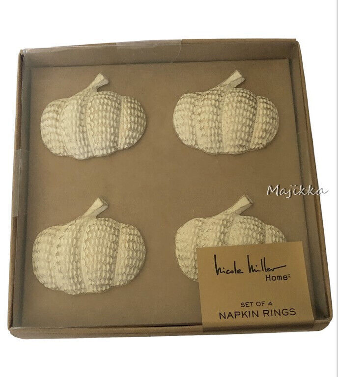 Primary image for Nicole Miller Napkin Rings White Pumpkins Set Of 4 Thanksgiving Fall Autumn