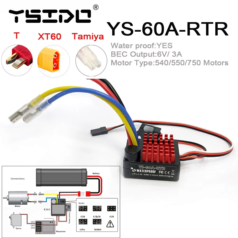 Ysido YS-60A-RTR 60A Brushed Esc Electric Speed Controller 6V/3A Bec For 1/10 Rc - £15.76 GBP+