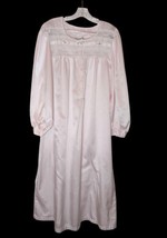 Intimate Essentials Poly Satin Long Nightgown Size M Pink Lace Cottageco... - $18.99