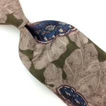 Oscar de la Renta Usa Tie Brown Tan Blue Flower Leaves Silk Necktie Men #I21 Vtg - £12.65 GBP