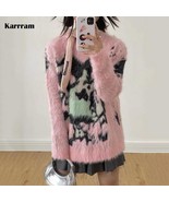 Karrram Y2k Aesthetics Mohair Sweater 2000s Harajuku Kawaii Pullover Gru... - £124.10 GBP