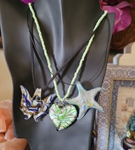 Art Glass Pendants Dichroic Glass Lot 3 Heart Butterfly Starfish Necklaces - $33.81