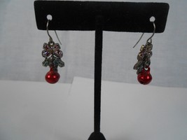 Vintage Christmas Bows and Bell Drop Earrings Glitter Enamel Metal - £7.55 GBP