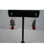 Vintage Christmas Bows and Bell Drop Earrings Glitter Enamel Metal - £7.50 GBP