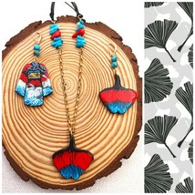 Painted Ginkgo Olive Wood Pendant Necklace inspired by Japanese Art. - £30.86 GBP