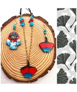 Painted Ginkgo Olive Wood Pendant Necklace inspired by Japanese Art. - £30.93 GBP
