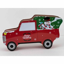 Merry Christmas Candy Gift Truck Tin Box Container Snowman Green Tree Red Car - £15.68 GBP