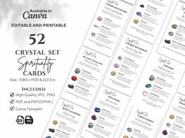 52 Crystal Kit Cards for Spirituality , Crystal Card Sets, Editable and ... - $8.00