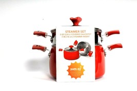 1 Rachael Ray Red Enamel 3 Qt Covered Sauce Pot with 7" Steamer Insert Non Stick
