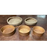 2 Corn Husk Rope Basket Trays &amp; 3 Wooden Nesting Bowls - $14.85
